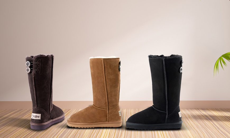 Image 1: Snow Paw Women's Water-Resistant Suede Boots with Sheepskin Lining