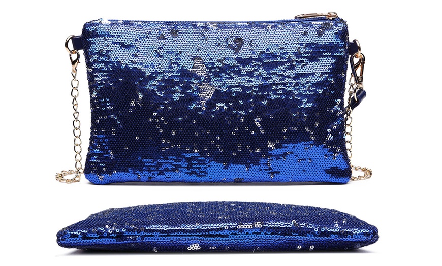 Image 5: Miss Lulu Women's Bling Sequin Clutch Evening Bag