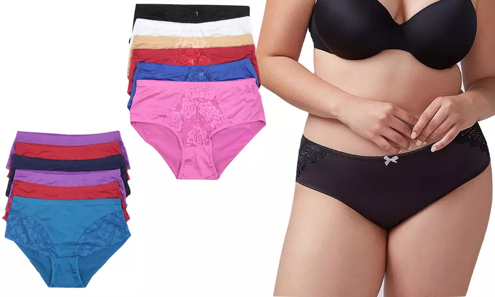 Women's Plus-Size Bikini Briefs with Lace Detail (6-Pack) - Primary Image