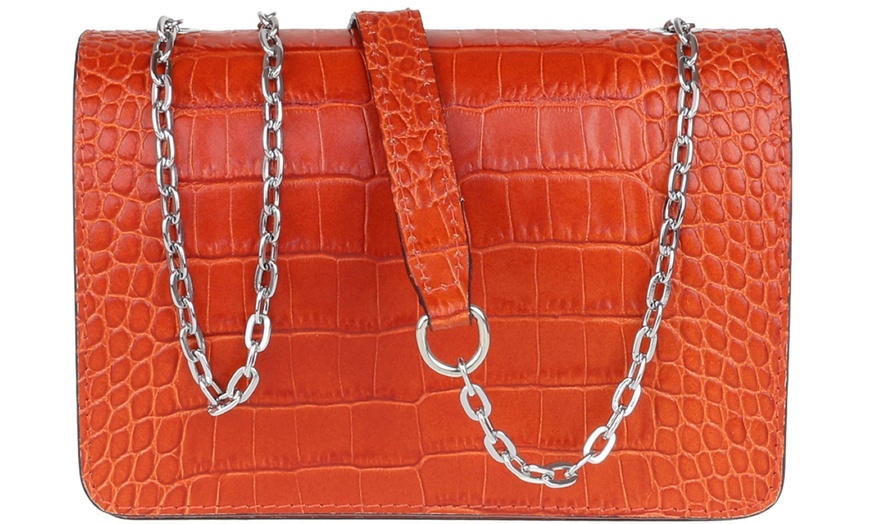 Image 23: Croc Print Leather Shoulder Bag