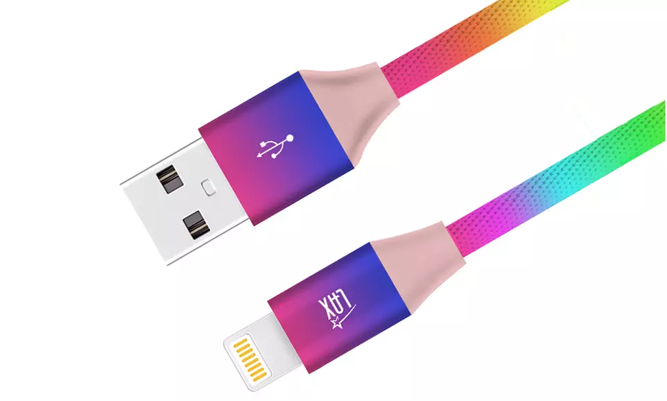 LAX Gadgets 4Ft., 6Ft., or 10Ft. Apple MFi Certified Rainbow Lightning Cables for iPhone and iPad (1- or 2-Pack) - Second Medium