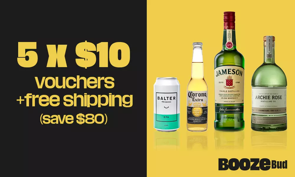 BoozeBud: 5 x $10 Credit Vouchers (Min Spend $69 per Voucher) - Valid for 5 Separate Orders - Primary Image