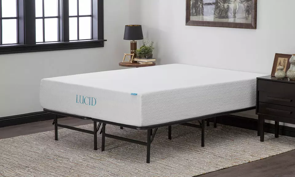 Lucid 12" Memory Foam Mattress with Folding Metal Bed Frame - Primary Image