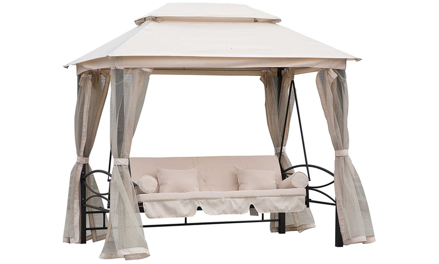 Image 2: Outsunny Three-in-One Convertible Swing Chair with Canopy