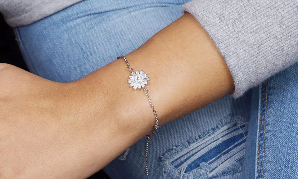 Marquise or Baguette Flower Cubic Zirconia Bracelet and Earrings Set by Elements of Love - Primary Image