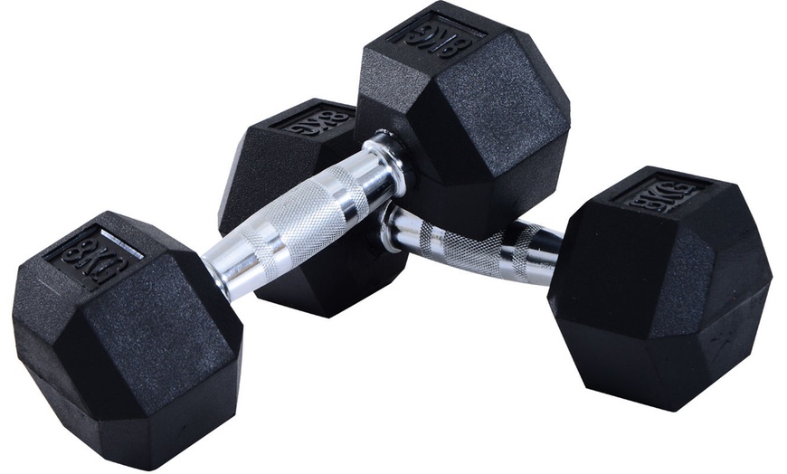 Image 32: Rubber Hexagonal Dumbbells