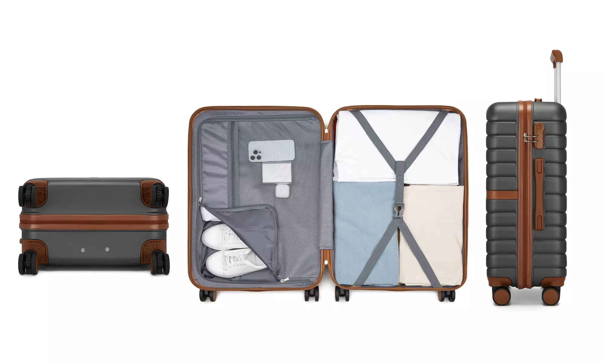 KONO Stylish Stripe Design Suitcase with Spinner Wheels