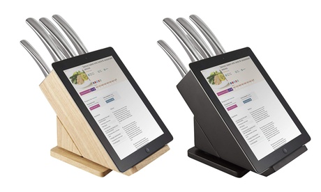 Tower 5-tlg. Edelstahl-Messer-Set mit Block: Naturbelassen oder in Schwarz; 360° rotierbar mit praktischer Tablet-Ablage