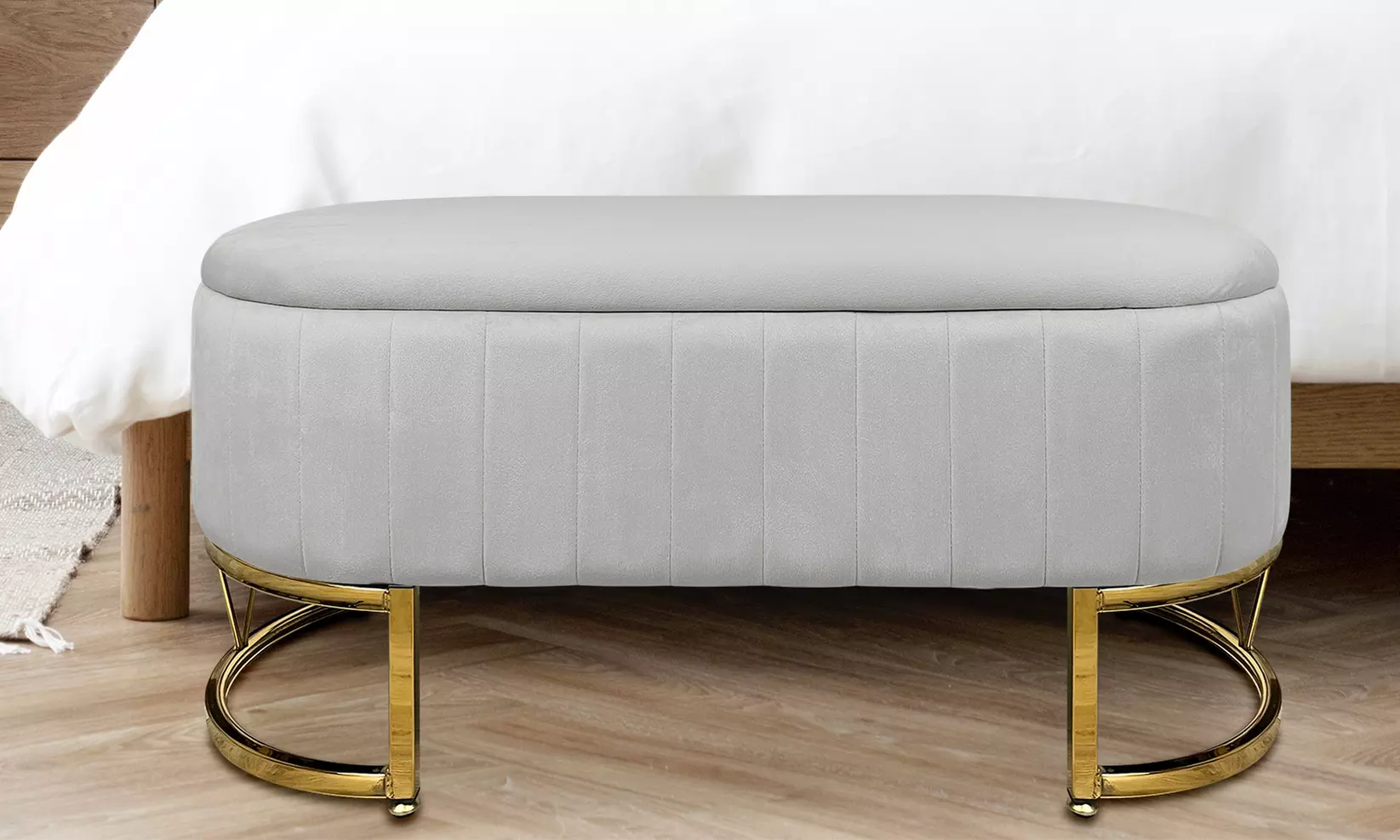 Panca contenitore con gambe cromate