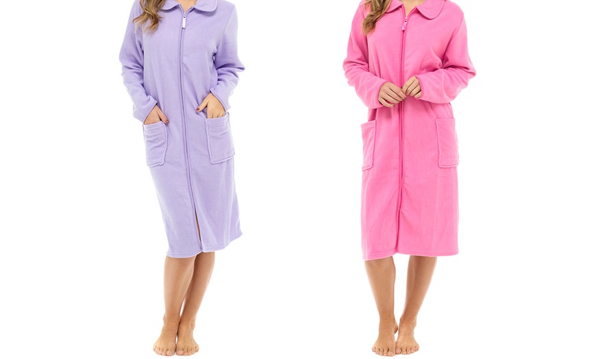 Image 1: Women's Polar Fleece Zip-Up Robe