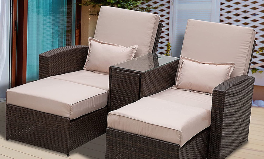 Image 2: Two-Set Outsunny Adjustable Garden Rattan-Effect Chair Lounger