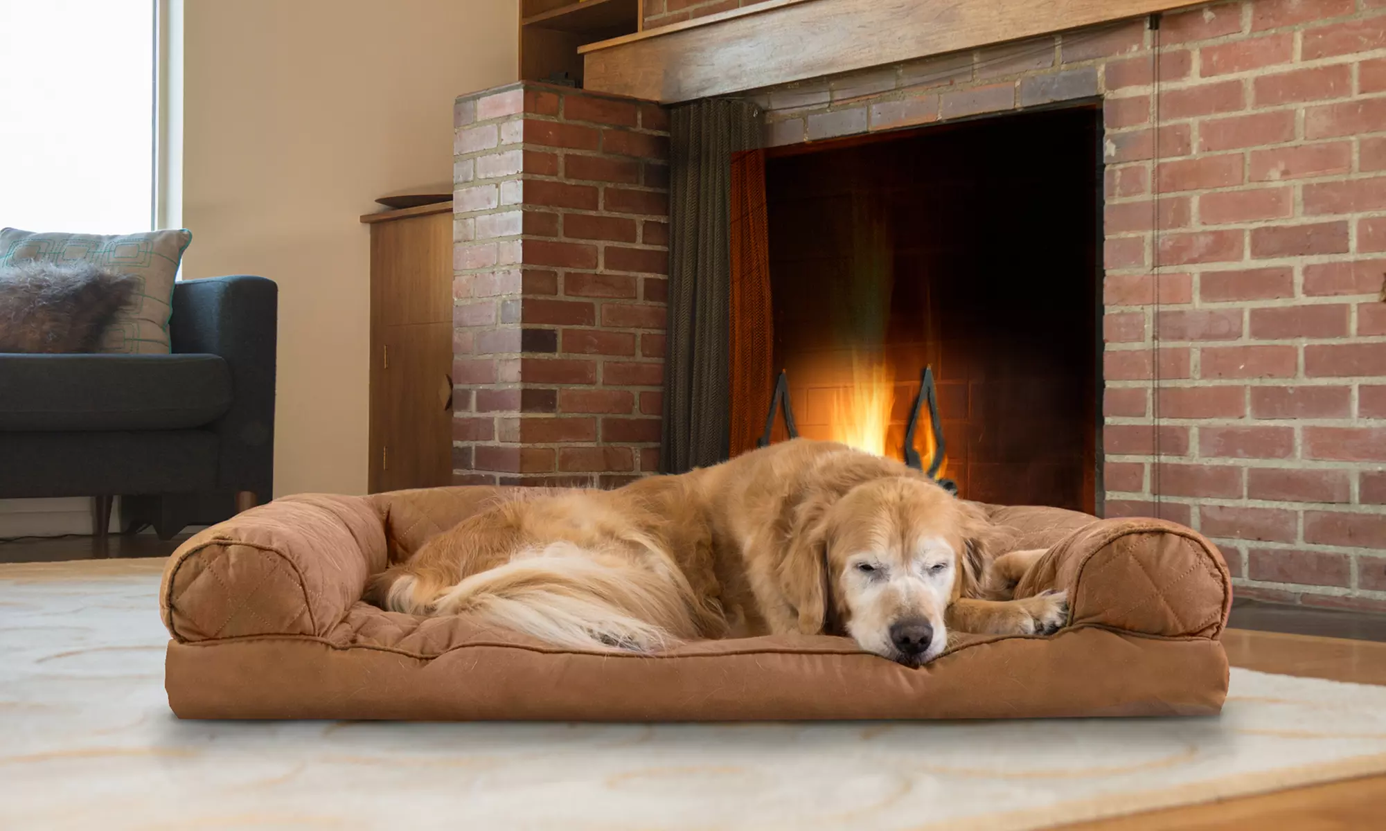 FurHaven Sofa-Style Quilted Pillow Pet Dog Bed - Primary Image