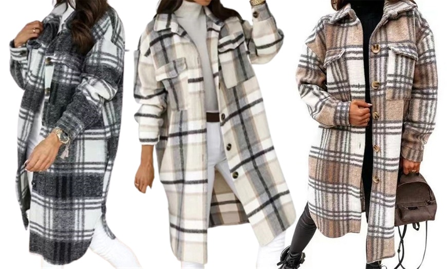 Image 1: Women's Check Long Shirt Coat