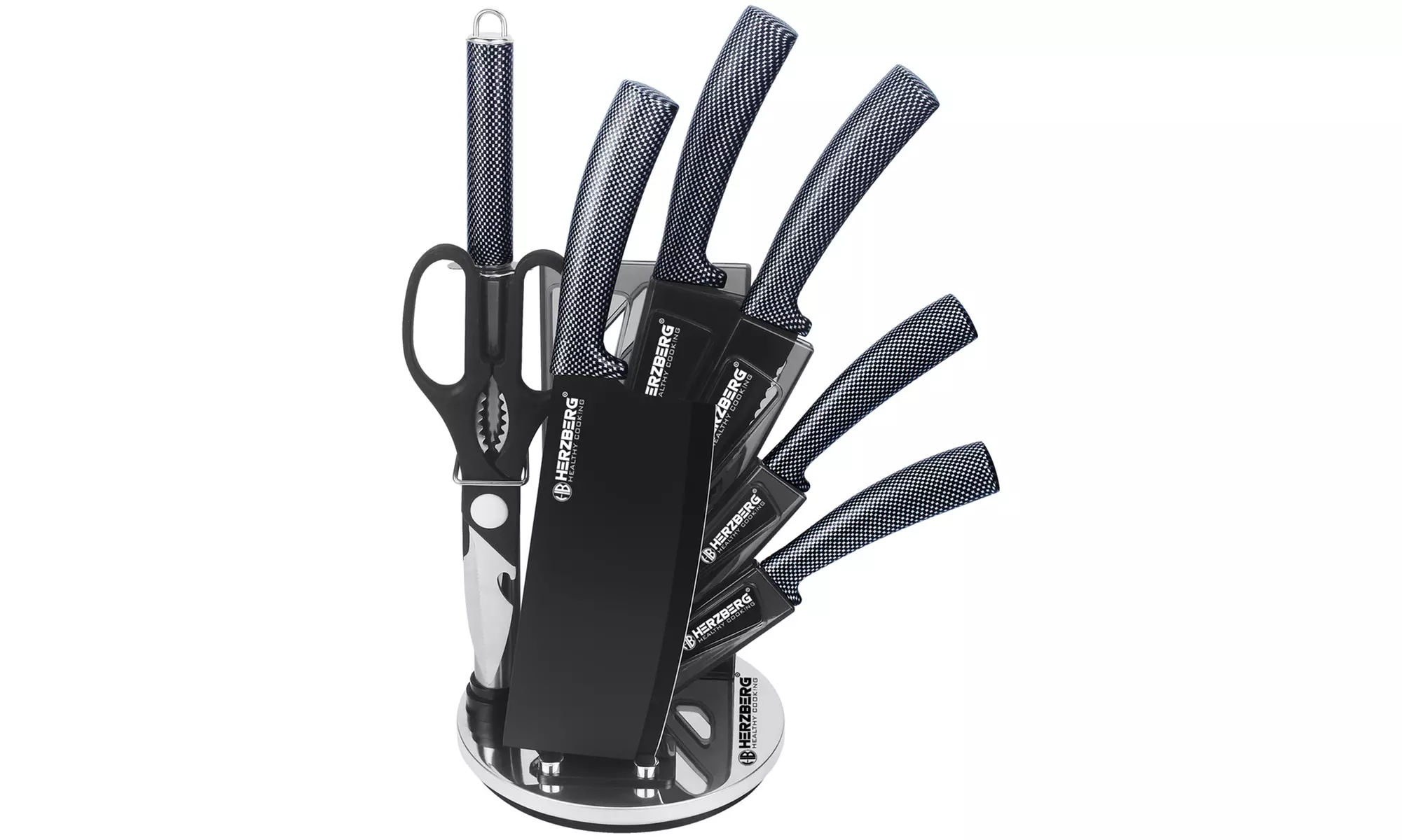 Ensemble 8 pièces avec couteaux, aiguiseur, ciseaux et support