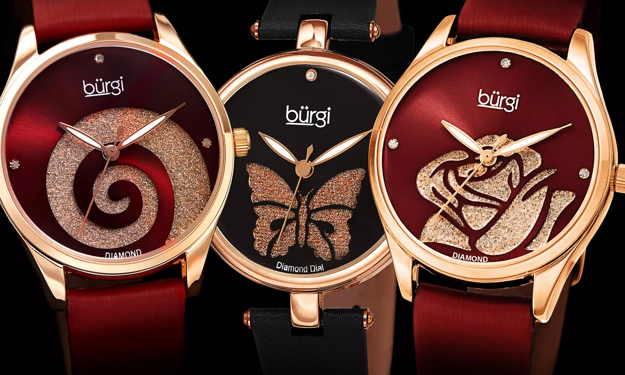 Women's Burgi Glitter Swirl Diamond-Marker Satin Leather-Strap Watch - Primary Image
