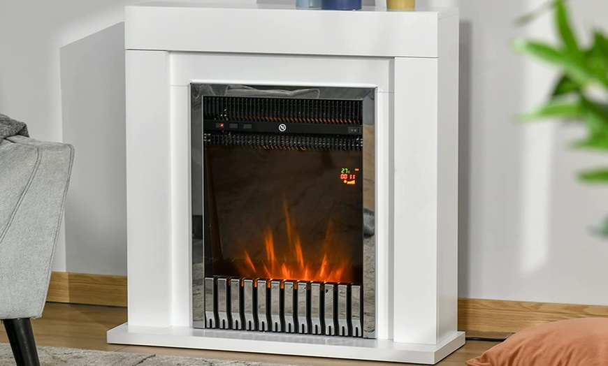 Image 2: HomCom Electric White Fireplace with Remote Control