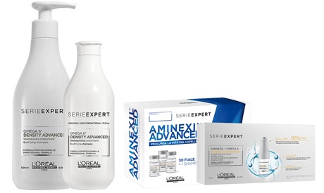 Shampoo da 300/500 ml e fiale da 6 ml L'Oreal per capelli che tendono alla caduta, disponibili in vari set