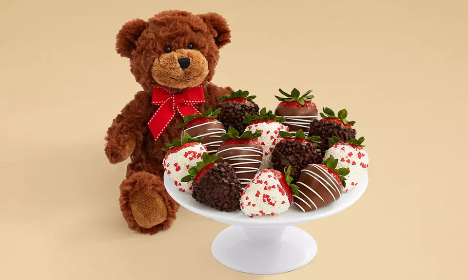 One Teddy Bear and a Full Dozen Valentine's Strawberries from Shari's Berries (Up to 50% Off) - Primary Image