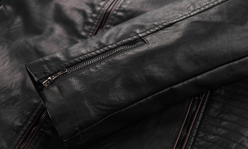 Image 3: Men's Faux Leather Biker Jacket