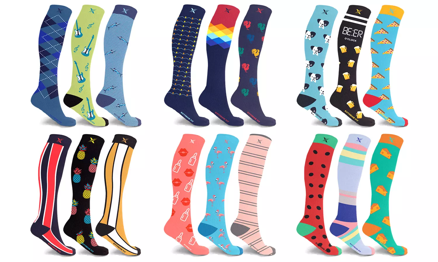 XTF Bold and Expressive Knee-High Compression Socks (3 Pairs) - Primary Image
