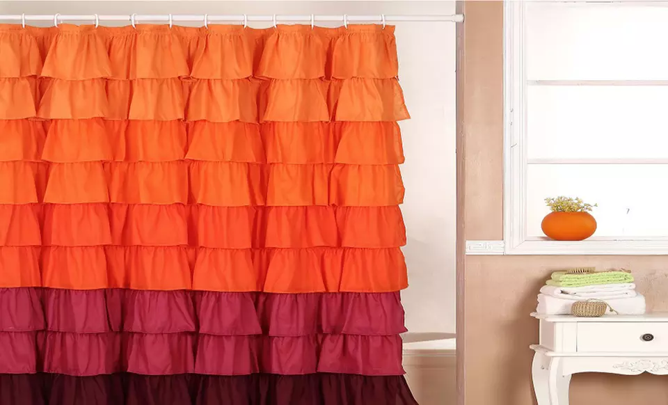 Ruffled Fabric Shower Curtain with Buttonholes - Second Medium