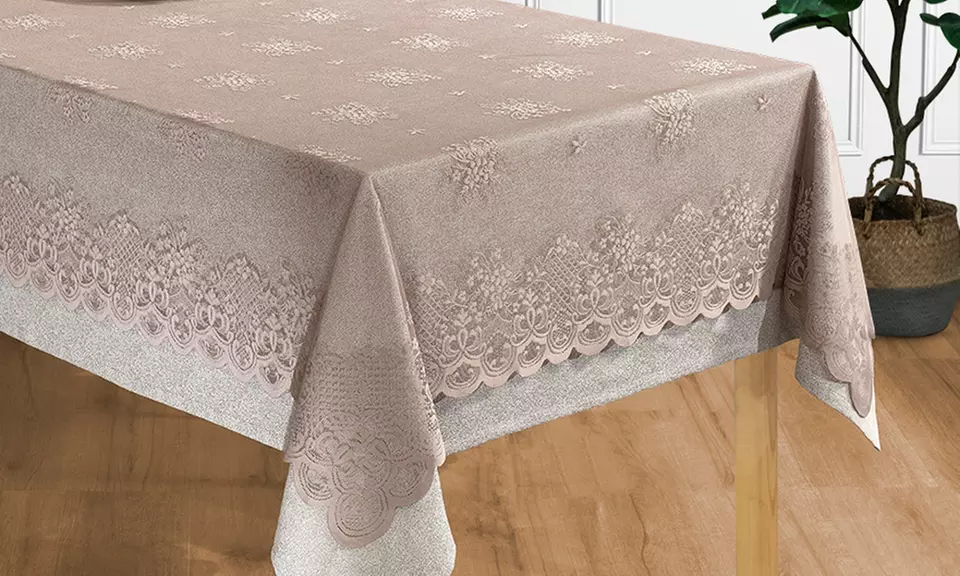 Lot nappe et surnappe en dentelle au style rétro, dimensions et coloris au choix - Primary Image