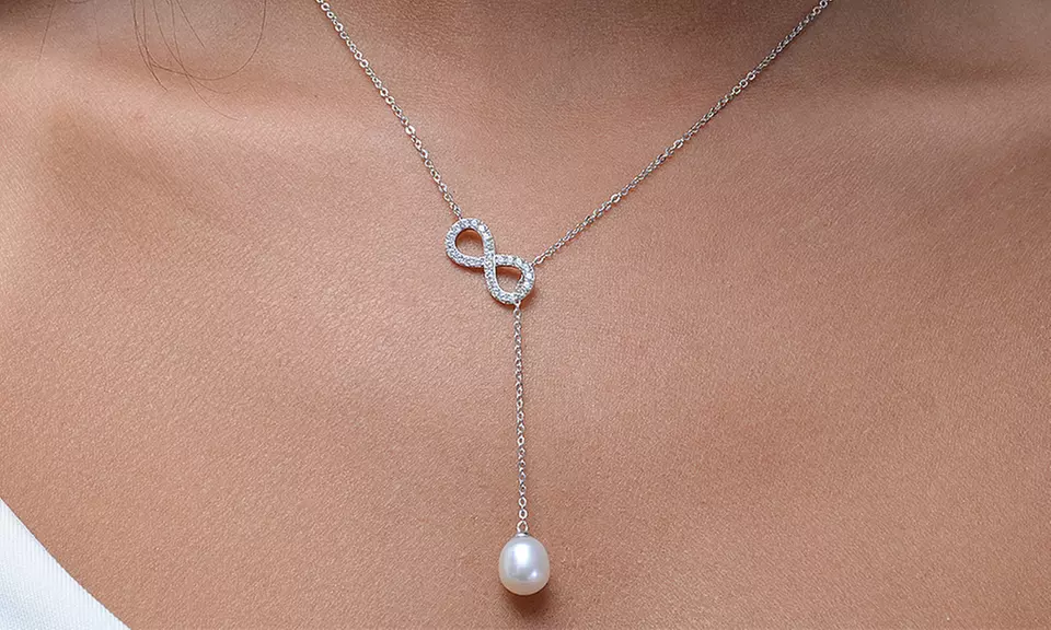 Genuine Pearl Infinity Necklace with Swarovski Elements - Primary Image