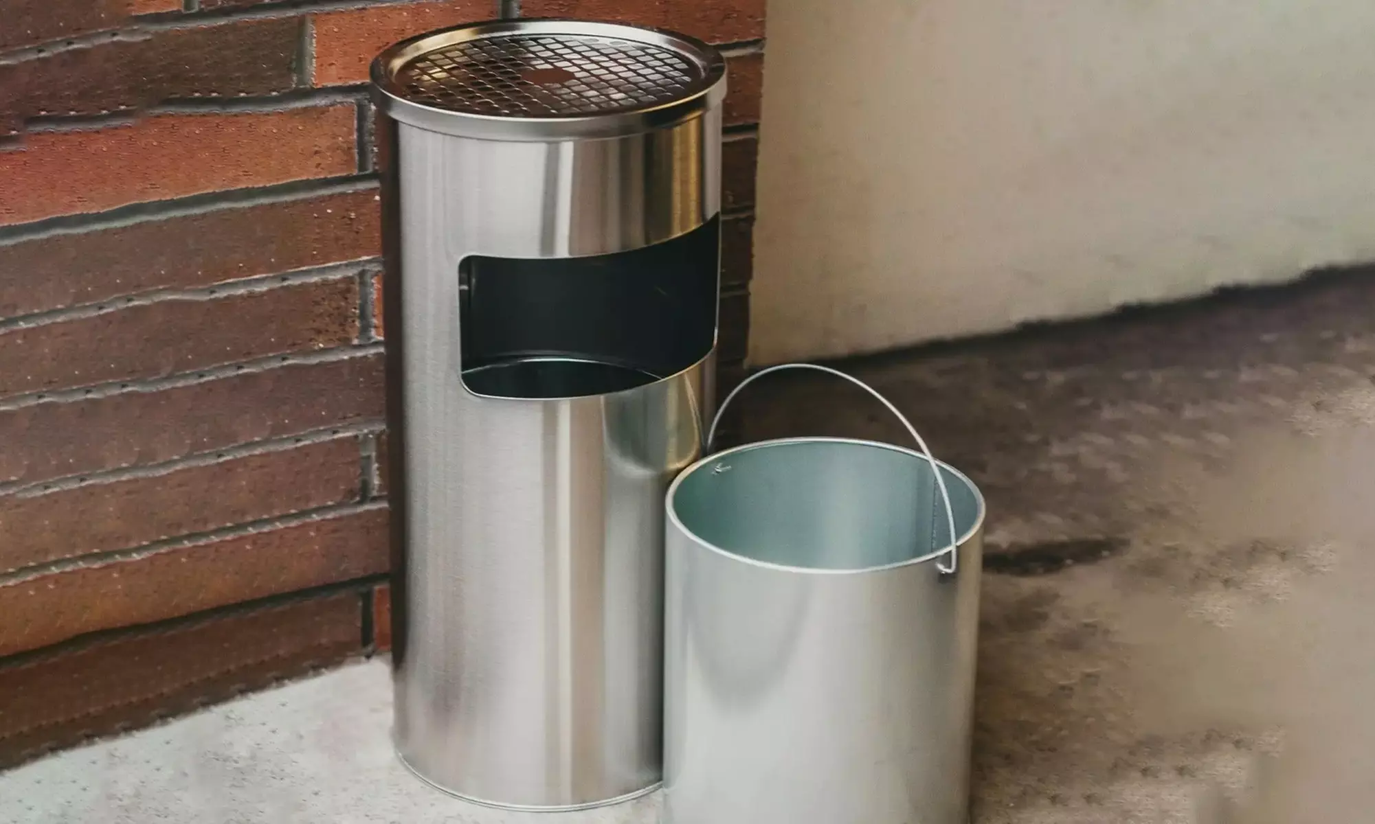 Posacenere cestino in acciaio 2 in 1