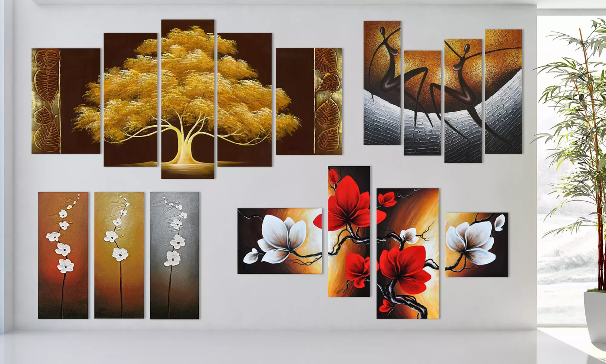 Modern Abstract Multi-Panel Oil Paintings on Canvas Stretched on Wood - Primary Image