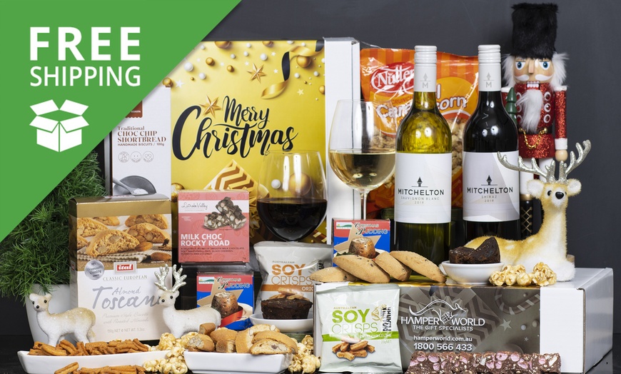 Image 1: Free Shipping: Hamper with Wine