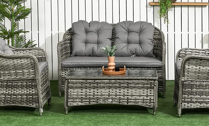 Image 4: Outsunny Four Piece Rattan-Effect Sofa Set