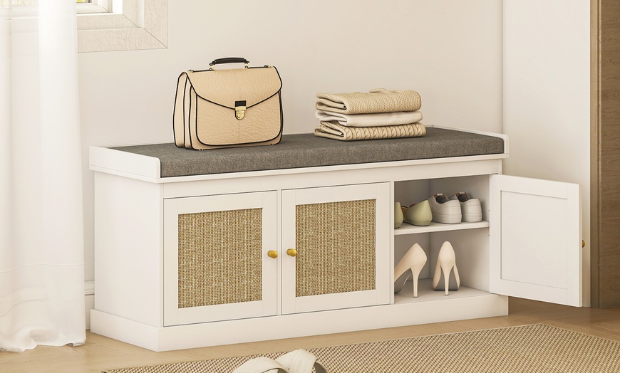 Image 1: HomCom Shoe Storage Bench 