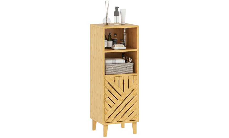 Image 9: Homcom Bamboo Bathroom Under Sink Cabinet with Adjustable Shelf