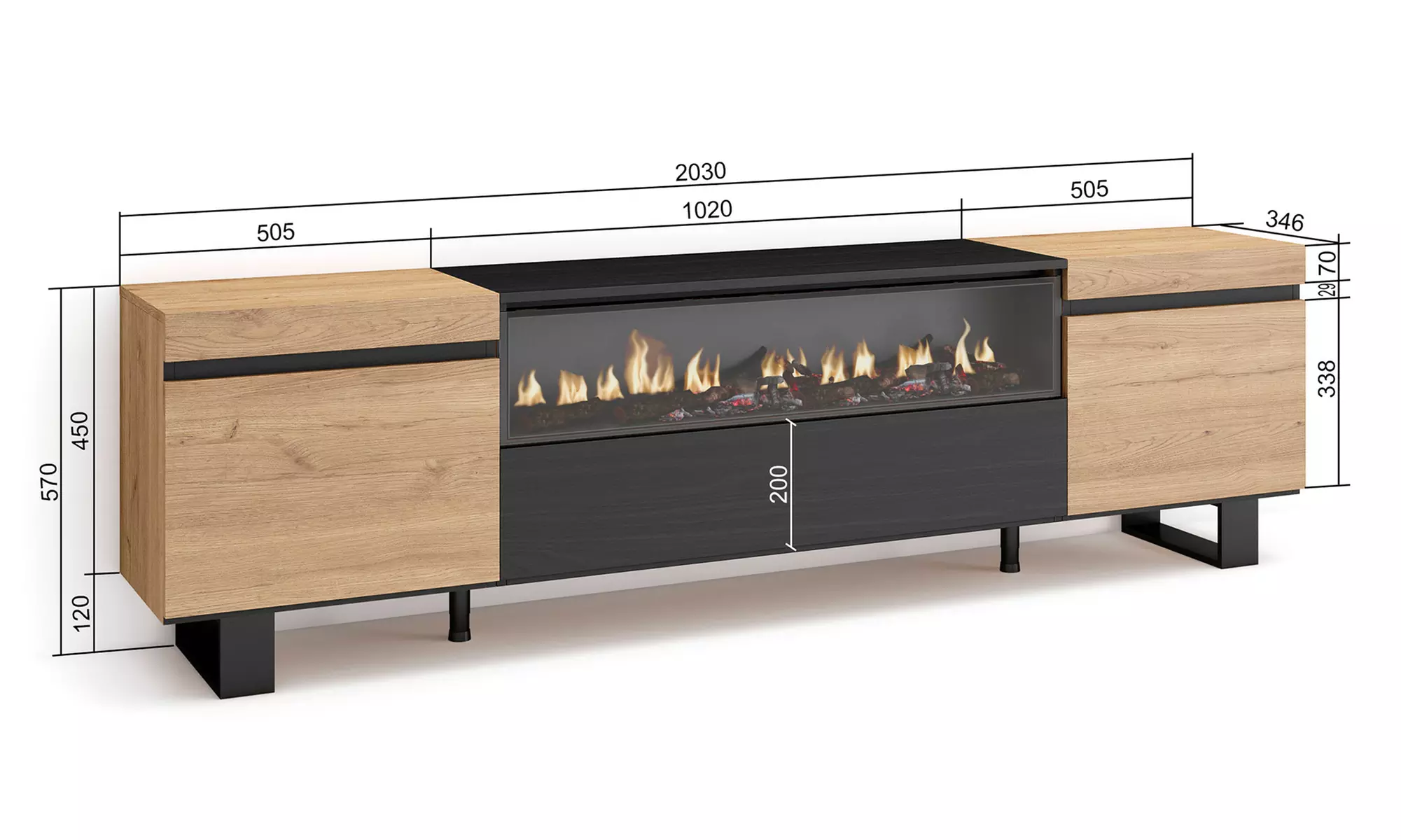 TV-Schrank mit/ohne LED-Elektrokamin