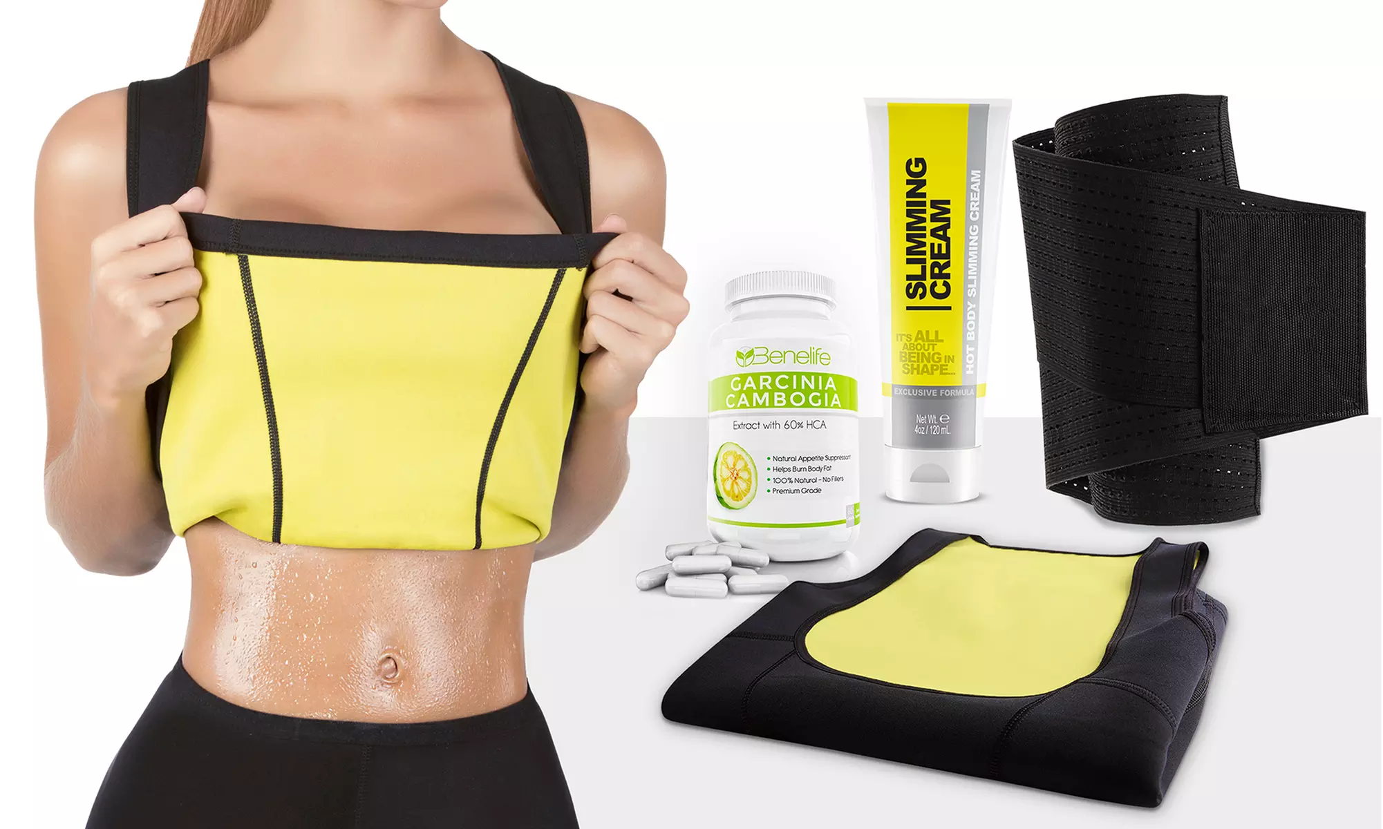Women's Sweat Cami with Waist Trainer Belt, Slimming Gel, and Garcinia Supplement - Primary Image