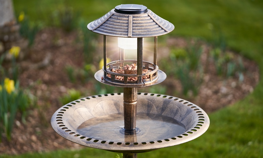 Image 2: Solar-Powered Light Up Birdbath with Planter