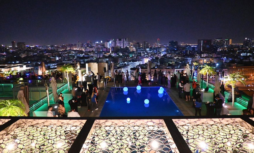 Image 1: New Year Eve Rooftop Party Entry, Three Course Menu, and Beverages