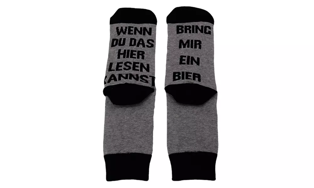 1x oder 2x lustige Socken „Bring mir ein Bier“ oder „Bring mir Wein“
