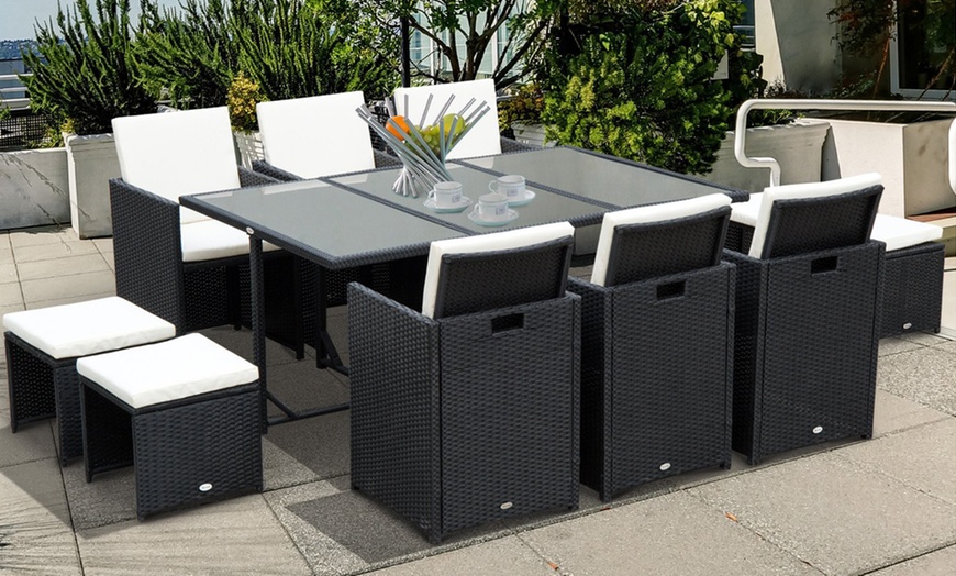 Image 2: Outsunny Cubed 11-Piece Rattan-Effect Garden Furniture Set