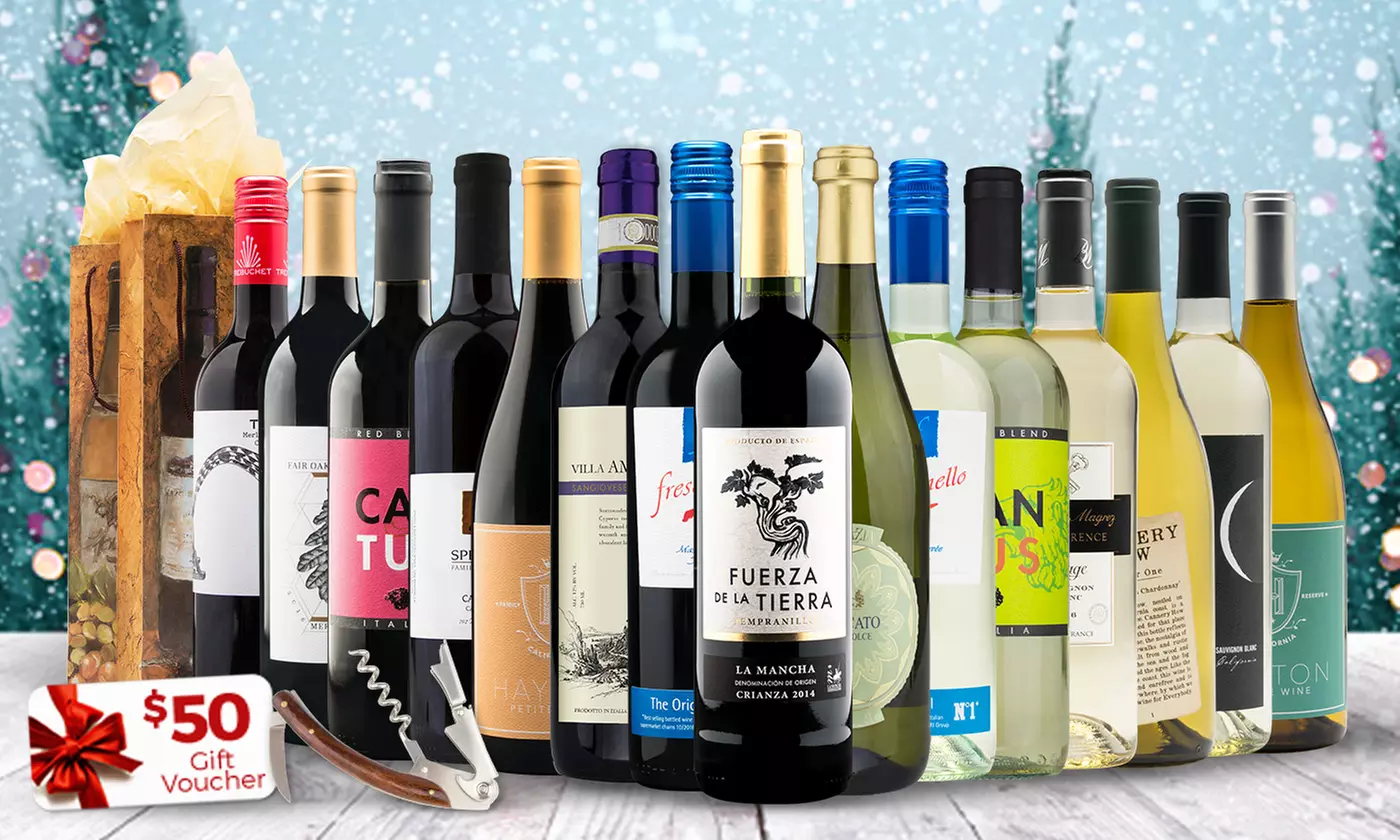 15 Bottles of Wine, a $50 eGift, Gift Bags, and a Corkscrew from Wine Insiders (84% Off) - Primary Image