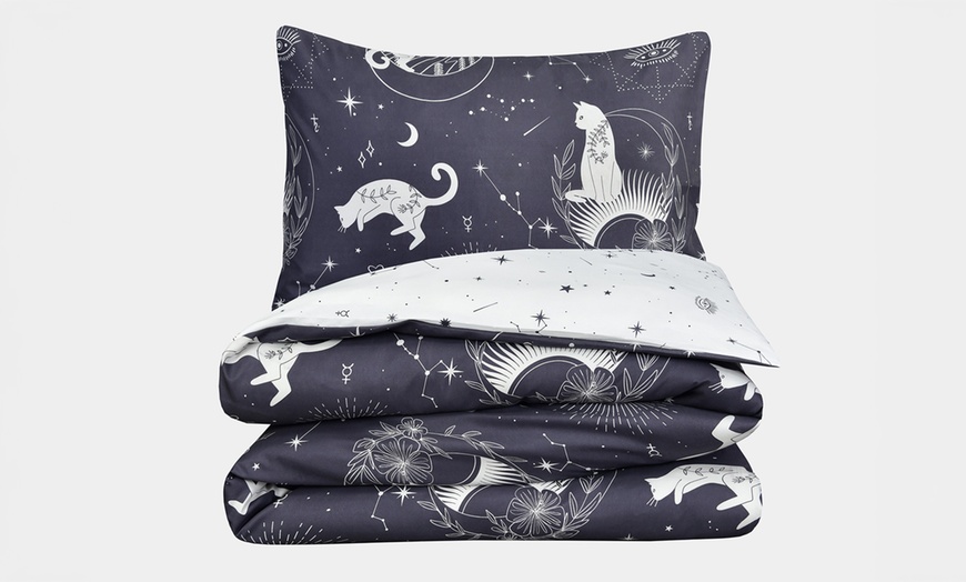 Image 3: Smart Living Reversible Celestial Cats Duvet Cover Set 