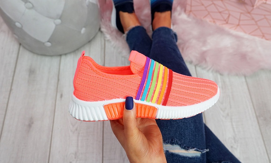 Image 7: Rainbow Knitted Slip-On Trainers