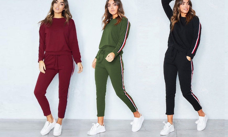 Image 1: Side-Striped Casual Tracksuit Set