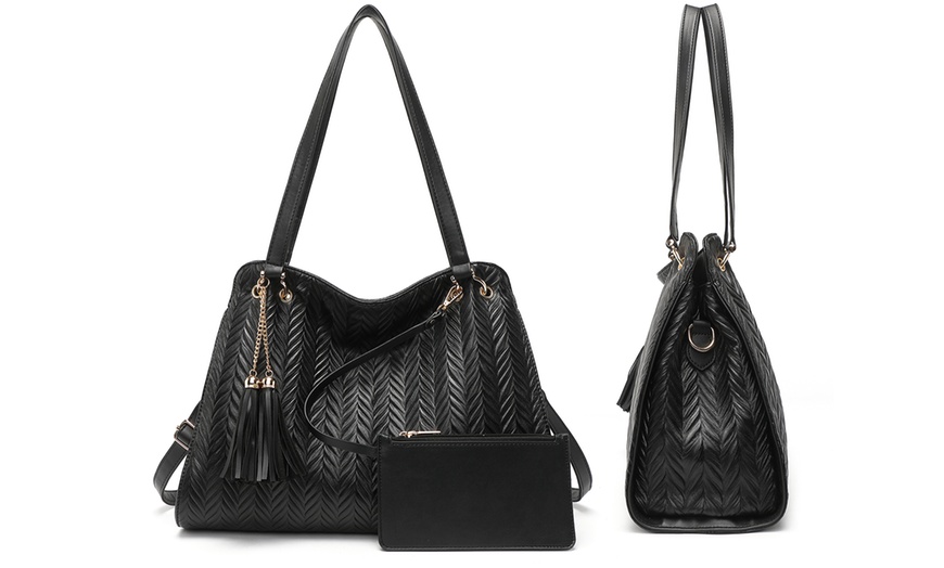 Image 4: Chic Embossed Tote With Tassel Detail and Card Pouch
