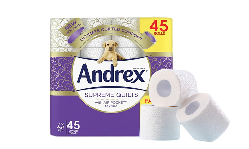 Image 1: 45 or 90 Rolls of Andrex Supreme Quilts Toilet Roll Tissue Paper