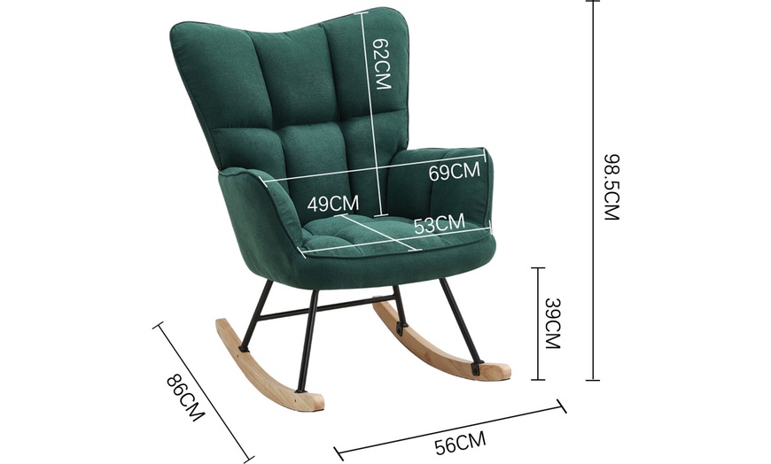 Image 8: Green Tufted Upholstered Rocking Chair