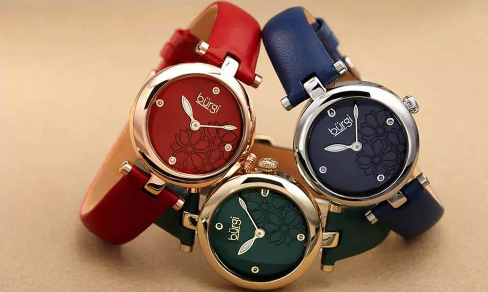 Women's Burgi Diamond Marker Flower Dial Leather Strap Watch - Primary Image