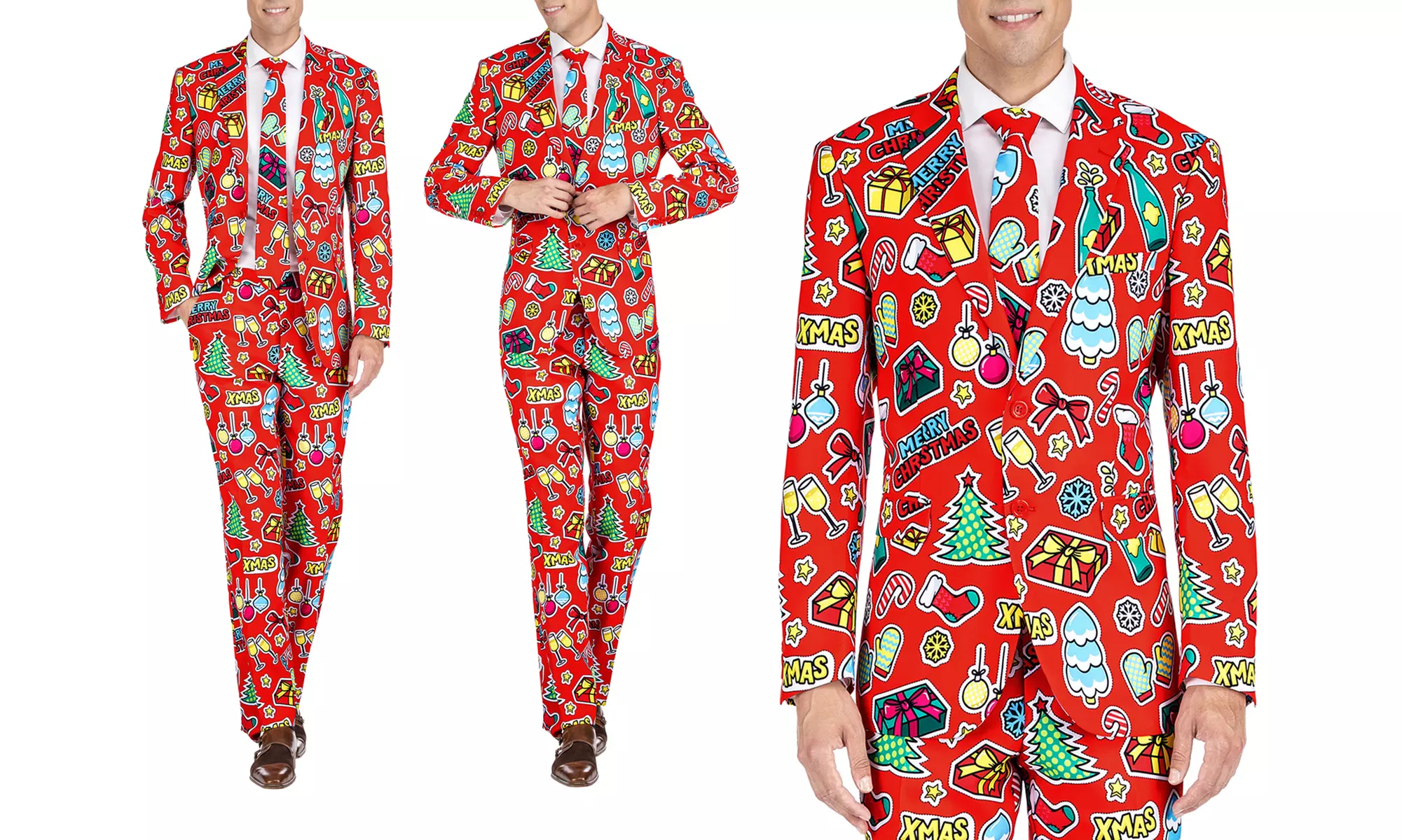 Braveman Men's Classic-Fit Christmas Suit with Matching Tie - Image 6