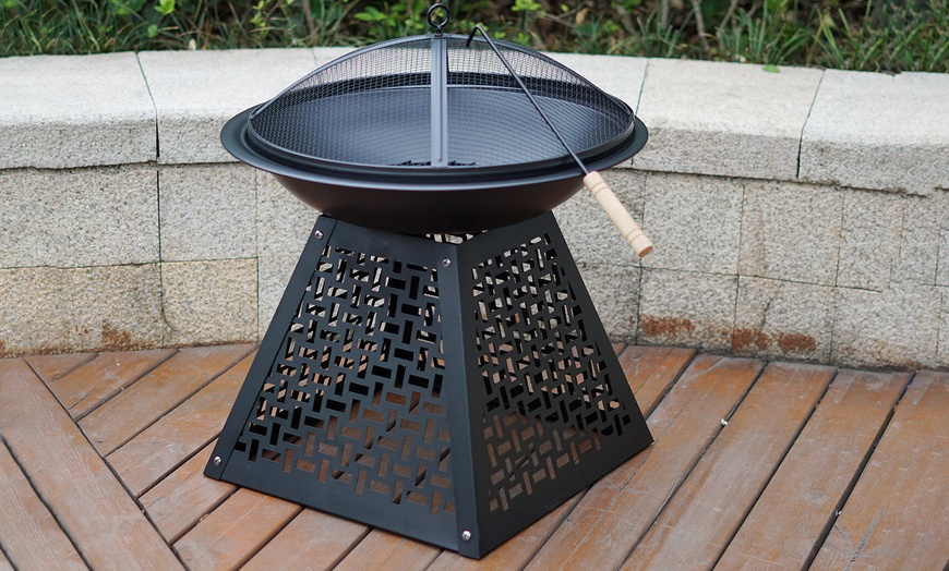 Image 1: Round Fire Pit with Lid