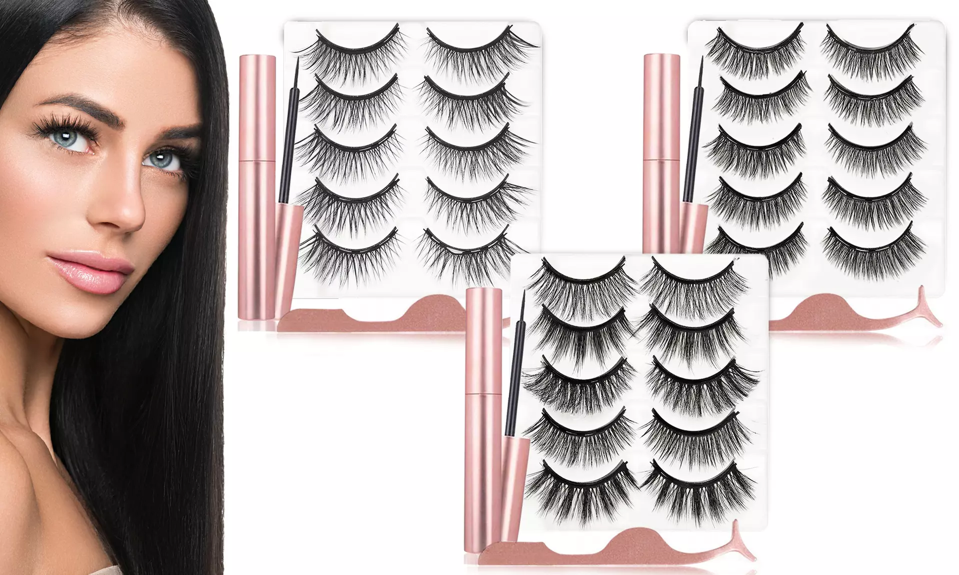 Voluminous Magnetic Eyelashes, Eyeliner and Tweezer Kit (5 Pairs of Lashes) - Primary Image
